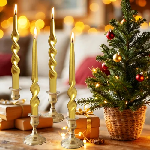 Miniatura 28 de Velas en espiral de Navidad, velas cónicas doradas, 10 pulgadas, sin perfume, para regalo de invierno, vacaciones, Navidad, decoración del hogar