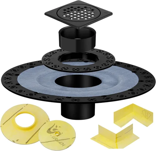 Miniatura 6 de Kit de brida de drenaje de ducha con brida vertical ABS de 2 pulgadas, tubo de plástico ABS, esquinas y sellos, certificación CUPC, oro Oro cepillado