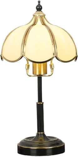 Lámpara de mesa de cristal vintage para dormitorio, estudio, sala de estar, mesita de noche manchada de latón, lámpara de escritorio (blanco,