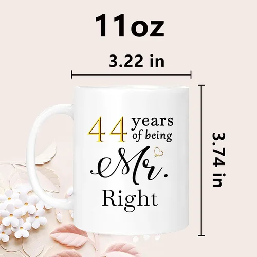 Miniatura 6 de Juego de 2 tazas de café del 44º aniversario, regalos y decoraciones de boda del 44º aniversario para parejas, padres, abuelos, hombres, mujeres