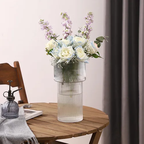 Miniatura 8 de Jarrón grande de cristal, florero de 12 pulgadas de alto para flores, jarrones de flores para ramo, modernos jarrones de vidrio acanalado para sala