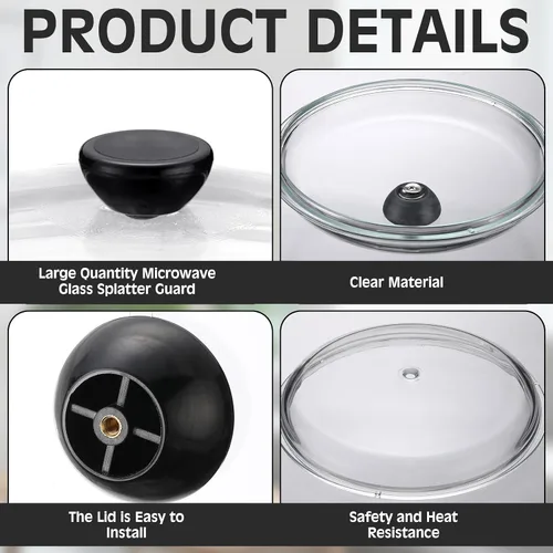 Miniatura 4 de LemonRoad Paquete de 3 cubiertas de vidrio para salpicaduras de microondas de 10 pulgadas para alimentos, cubierta de utensilios de cocina de vidrio
