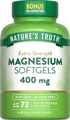 Nature's Truth Magnesio | 400mg | 72 cápsulas blandas | Tamaño de valor | Extra fuerte | de óxido de magnesio | Suplemento sin OMG y sin gluten