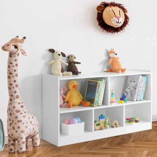 CAPHAUS Organizador de almacenamiento de juguetes con compartimentos abiertos para niños, 44.1 x 11.8 x 24.2 pulgadas, blanco, organizadores de