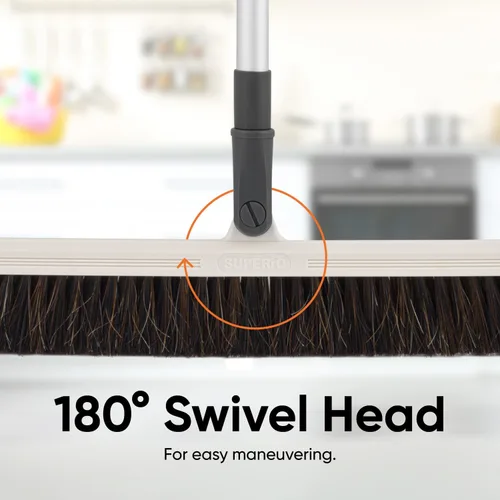 Miniatura 4 de Escoba vertical de pelo de caballo – Barredora de cocina giratoria de 18 pulgadas con cerdas suaves para pelo de perro, suelos de madera dura y Crin