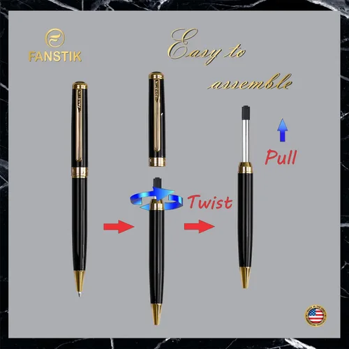 Miniatura 9 de FANSTIK Bolígrafo de lujo negro y dorado, juego de regalo elegante para mujeres, chapado en oro real de 24 quilates, juego de regalo profesional