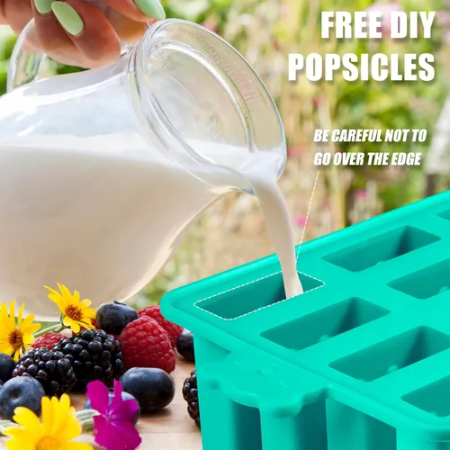 Miniatura 3 de Moldes de silicona para paletas de hielo, sin BPA, de grado alimenticio, con 50 palitos de paleta, 50 bolsas de paletas para niños, fácil limpieza
