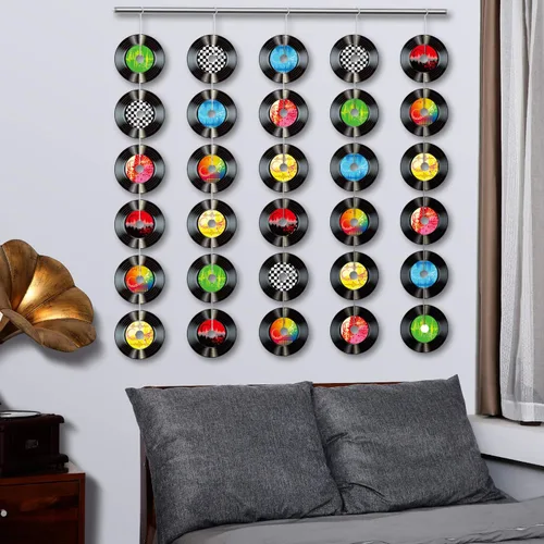 Miniatura 5 de 3 paquetes de decoraciones de fiesta de música rock and roll de 7 pulgadas, 21 piezas de discos de papel de los años 50, banderines de decoración