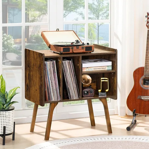 Miniatura 5 de LELELINKY Soporte para Tocadiscos, Mesa de Almacenamiento de Discos de Vinilo con 4 Gabinetes para Hasta 120 Álbumes, Soporte para Tocadiscos