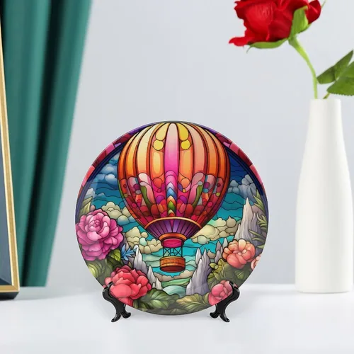 Miniatura 6 de Platos decorativos, placa de cerámica con estampado de globos de aire caliente, plato de cena tambaleante con soporte de exhibición, decoración