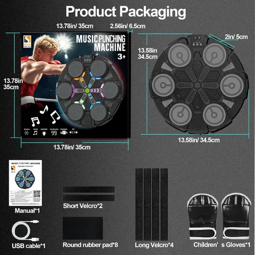 Miniatura 9 de Music Punching Machine for Kids Adults,Bluetooth Wall Mounted Boxing Trainer with Gloves,Rhythm Lights,2 Player Battle Mode,Reaction Training