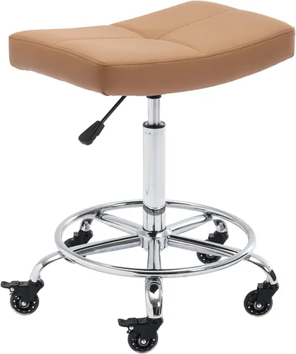 Miniatura 11 de Taburete enrollable ajustable resistente con asiento ancho, ruedas de goma bloqueables y reposapiés, silla giratoria para cocina, laboratorio, Gris
