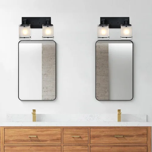 Miniatura 3 de Lámpara de pared negra de WINSHEN, lámpara de tocador de baño de 2 luces, lámpara de montaje en pared sobre espejo para dormitorio, estudio, sala