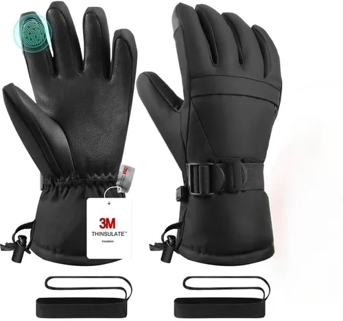 Guantes de esquí, guantes de nieve, 3M Thinsulate guantes de invierno impermeables para clima frío para padres y niñas, ciclismo, conducción, correr