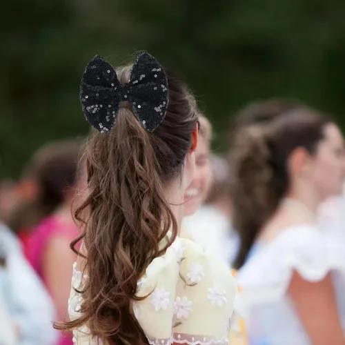 Miniatura 2 de Love Fairy - Horquilla con lazo con brillantina, una pinza para el cabello con lazo de lentejuelas brillantes, 5 pulgadas, perfecta para niñas, Negro