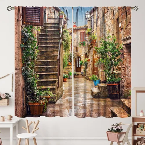 Miniatura 23 de Cortinas italianas, patio antiguo, sillas de café de Italia, casas históricas en la calle, sala de estar, dormitorio, cortinas opacas con bolsillo