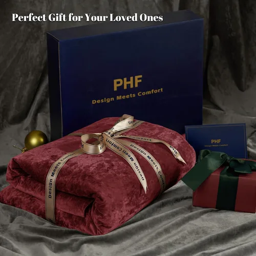 Miniatura 6 de PHF Sábana Bajera de Terciopelo Verdadero Tamaño King, Sábana Inferior de Felpa Super Suave y Acogedora de Lujo para Navidad, Bolsillo Profundo Rojo