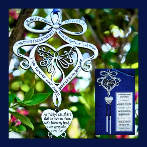 Miniatura 3 de Mooney Tunco, memorial con llamador de ángel "A Gift from Heaven" Engraved Pewter Wind Chime in Gift Box with Poem for Funeral Sympathy Gift or to