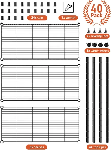 Miniatura 8 de YSSOA Estantes de almacenamiento resistentes de 3 niveles, capacidad de 750 libras, 24.02 pulgadas de profundidad x 13.78 pulgadas de ancho x 31.98