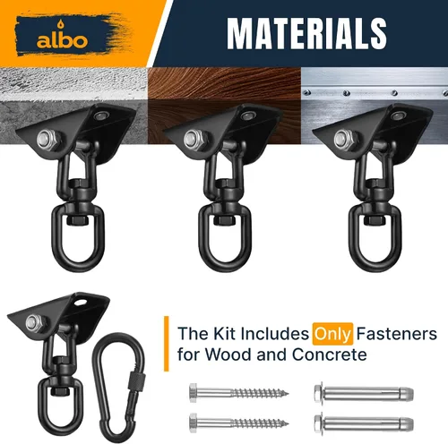 Miniatura 4 de Albo Gancho para colgar en el techo de 2650 libras para hamaca y columpio de porche, soporte resistente giratorio de 360° con mosquetón