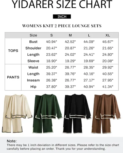 Miniatura 4 de Yidarer Conjunto de 2 piezas de punto para mujer, suéter de manga larga, pantalones de pierna ancha, conjunto de ropa deportiva