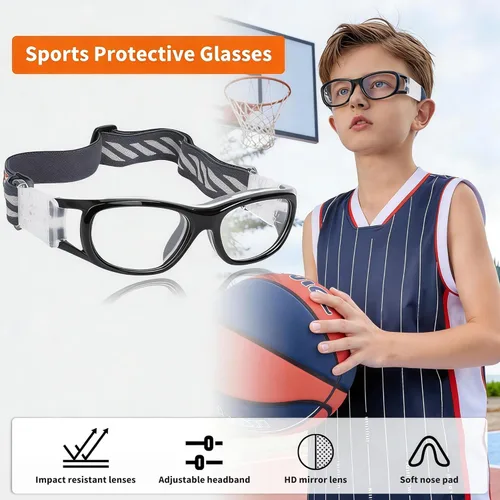 Miniatura 2 de N/A'' Gafas deportivas para niños, baloncesto, fútbol, entrenamiento, seguras, antiniebla, 7-12 Marco Negro Gris Pad