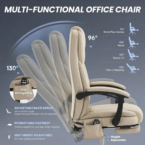 Miniatura 3 de MALOL Silla de oficina de masaje grande y alta de 300 libras, calefacción dirigida de 3 niveles a 149.0 °F, silla de escritorio de cuero de fácil