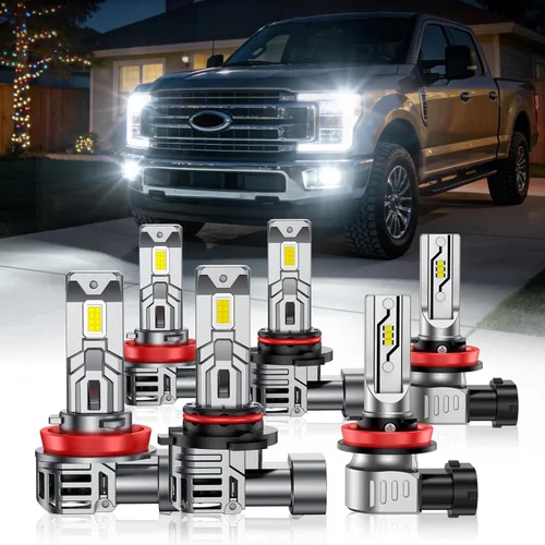 SEALIGHT Compatible con Ford F250 F350 F450 F550 XL XLT Super Duty 2023-2025 Kit de bombillas antiniebla de haz alto/bajo, 92000 lúmenes, 800% de