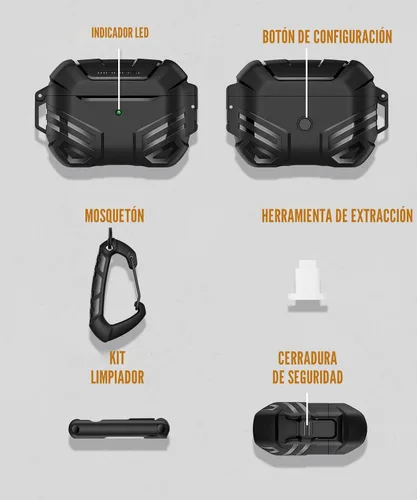 Miniatura 7 de MOBOSI Funda para AirPods Pro 2 con cerradura, compatible con funda Airpod Pro de 2ª/1ª generación, funda protectora de grado militar con kit