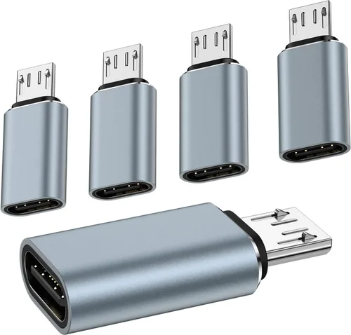 Adaptador USB C a Micro USB, paquete de 5 conectores USB tipo C hembra a micro USB macho, conector USB C a Micro B 2.0 carga y sincronización de