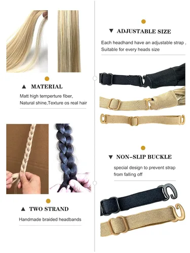 Miniatura 6 de Diadema trenzada, 2 hebras, clásica, gruesa, trenzada, ancha, elástica, de calidad, sintética, trenzada, para mujeres y niñas, estilo bohemio, 2.42