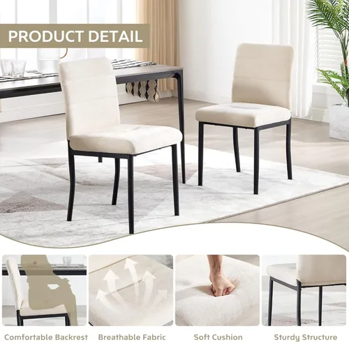 Miniatura 7 de Juego de 2 sillas de comedor, modernas sillas de comedor Parsons de tela tapizada, sillas de cocina sin brazos con patas de metal y asiento