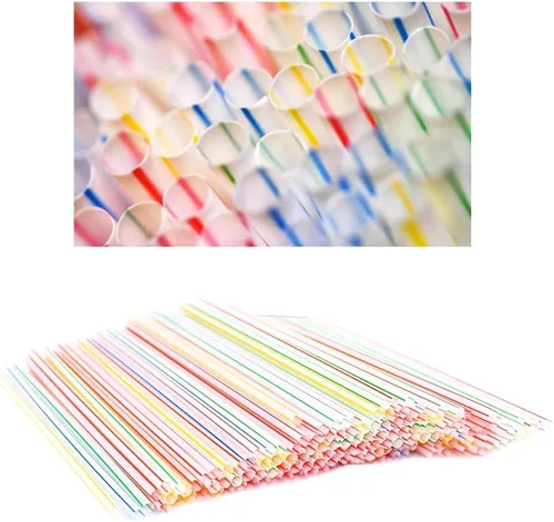 Miniatura 2 de 300PC pajitas rectas de plástico desechables colores surtidos rayas 9" barra de beber