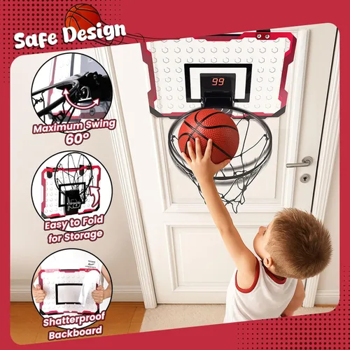 Miniatura 5 de Aro de Baloncesto Interior Mini de LovesTown para Niños, para Niños y Niñas de 4 a 12 Años, Aro Sobre Puerta con Luces LED y Marcador Electrónico, 4