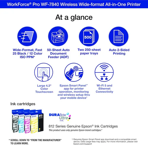 Miniatura 3 de EPSON, WorkForce Pro WF-7840 - Impresora inalámbrica todo en uno de gran formato con impresión automática a 2 caras hasta 13x19 pulgadas, ADF de 50