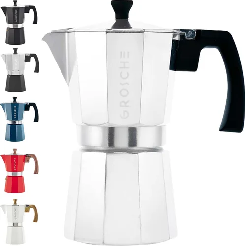 Miniatura 22 de GROSCHE Milano Cafetera Moka para Preparar Espresso en la Estufa, 9 Tazas de Café, 15.2 oz, Negro. Cafetera Cubana para Preparar Café en la Estufa