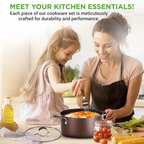 Miniatura 7 de NutriChef NCCW14SBR - Juego de utensilios de cocina antiadherentes de 14 piezas, ollas y sartenes de cocina resistentes a los arañazos con tapas