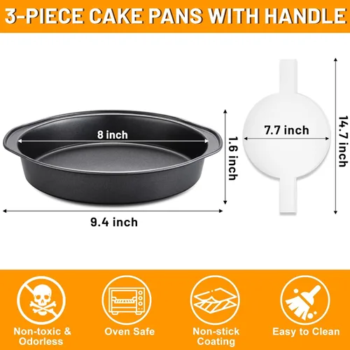 Miniatura 2 de Molde para pasteles de 8 pulgadas, 3 moldes redondos de acero al carbono con 100 piezas de papel pergamino, antiadherente y fácil de desmoldar, no 3