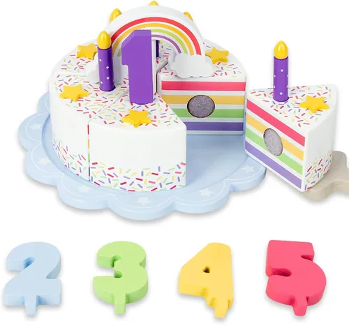 Comida de Juego de Simulación para Niños Pequeños de 2-5, Pastel Falso de Cumpleaños de Madera con Velas y Números, Juguetes de Regalo de Cocina de