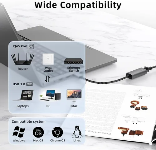Miniatura 6 de Adaptador Ethernet USB 3.0, WALNEW 1000 Mbps Gigabit USB a Ethernet LAN adaptador de red, convertidor de cable USB macho a RJ45 hembra para MacBook
