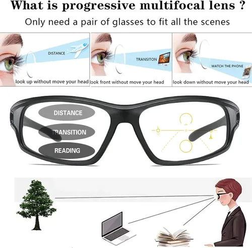 Miniatura 4 de Gafas de sol fotocrómicas progresivas de lectura multienfoque para hombres envuelven con estilo deportivo de transición
