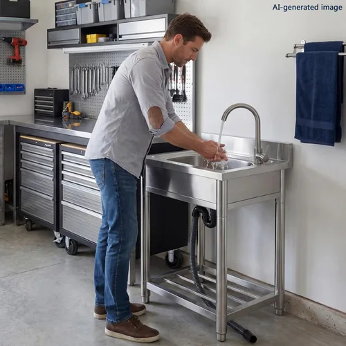 Miniatura 4 de Juego de fregadero de cocina de restaurante comercial de acero inoxidable de pie independiente con grifo, lavabo de mano de lavado de preparación