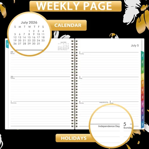 Miniatura 4 de Agenda 2026 – Agenda 2026 semanal y mensual, enero a diciembre 2026, calendario 2026 con pestañas mensuales, cubierta floral