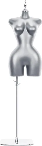 Miniatura 11 de Torso de maniquí femenino con altura ajustable y base de metal para exhibición de ropa en tienda minorista (Negro, L)