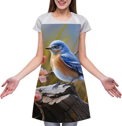 Miniatura 3 de Personalized Eastern Bluebird Adult Apron, Kitchen Cooking Aprons for Woman Man, Adjustable Bib Apron with Pocket for Baking, BBQ Crafting Outdoors