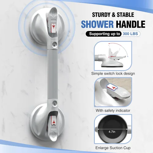 Miniatura 3 de DAILYLIFE Barras de agarre para bañeras y duchas, asas de ducha de 17 pulgadas para ancianos con ventosa, barra de agarre de seguridad para ducha