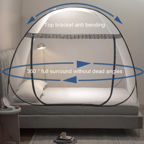 Miniatura 6 de Mengersi Tienda de Mosquitera para Cama, Dosel de Cama Desplegable con Fondo de Red, Tienda de Cama con Mosquitera para Niños y Niñas, Cama, Gris