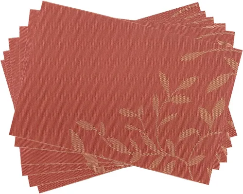 Miniatura 28 de Juego de 6 manteles individuales de PVC, juego de 6 manteles individuales de vinilo tejido de PVC, color natural (6 piezas, hojas moradas)