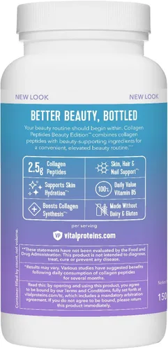 Miniatura 9 de Vital Proteins Cápsulas de colágeno Peptides Beauty Edition, 0.09 oz de colágeno por porción con biotina y vitamina C, 30 porciones (paquete de 2)