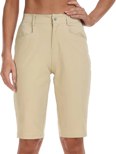 Miniatura 9 de MoFiz Women 13" Slim Fit Cargo Hiking Shorts Knee Length Elastic Waistband Women Golf Shorts with Right Thigh Zip Pocket